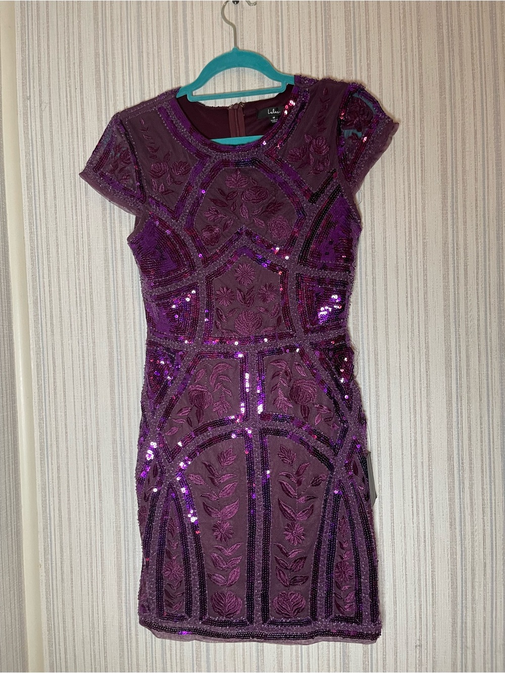 Lulu's Purple Sequin Embellished Short Sleeve Mini Dress - Picture 4 of 11